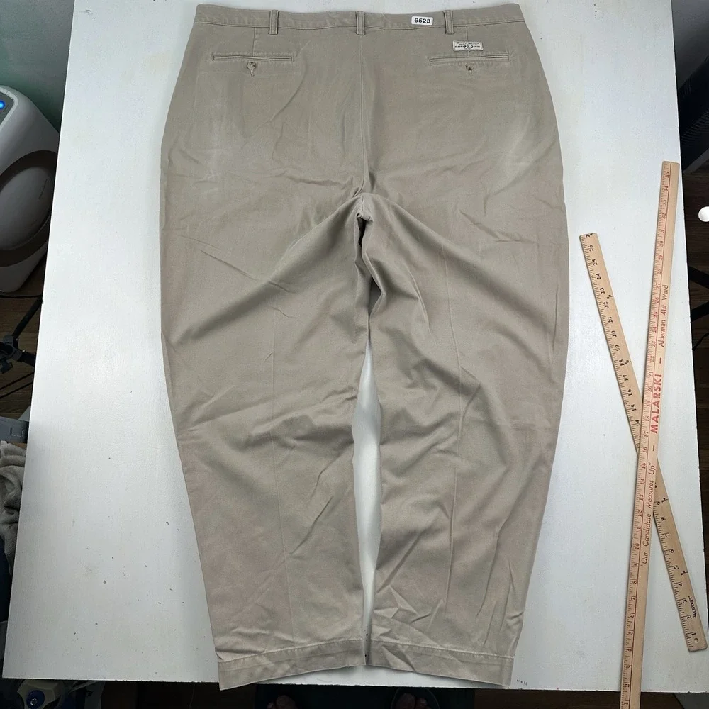 VTG Polo Ralph Lauren BIG Andrew Chino Pants Men 48Bx32 Fits 47x32 Khaki Pleated